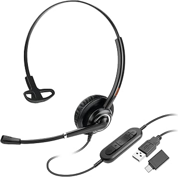 USB Headset with Microphone for Office Call Center Telework, Light Weight 1 Ear USB-A Headset with Noise Canceling Microphone for Laptop, Work for Webinar, 3CX, Teams, Zoom Webex Conference,Dictation