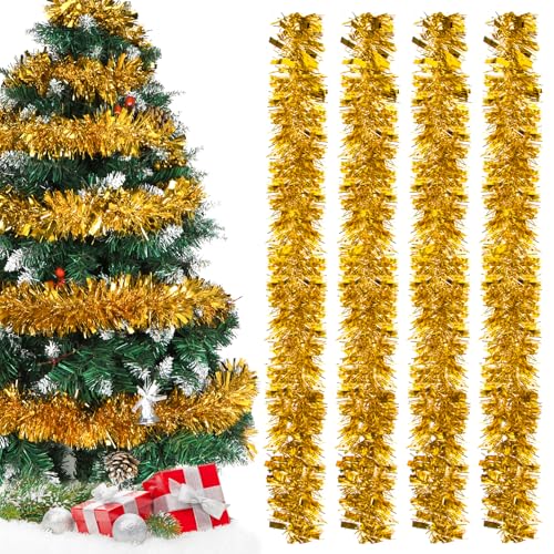 Ghirlanda di Orpelli Natalizi,Oro Natale Tinsel Ghirlanda,8M Ghirlanda Albero di Natale,Metallico Festoni Natalizi,Decorazioni Natalizie per Interni Ed Esterni