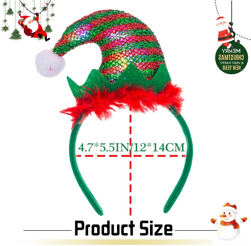 Christmas Headband Light Up Elf Hat Hairbands Santa Hat Headpieces Glitter Festival Hair Accessories for Women - Image 7