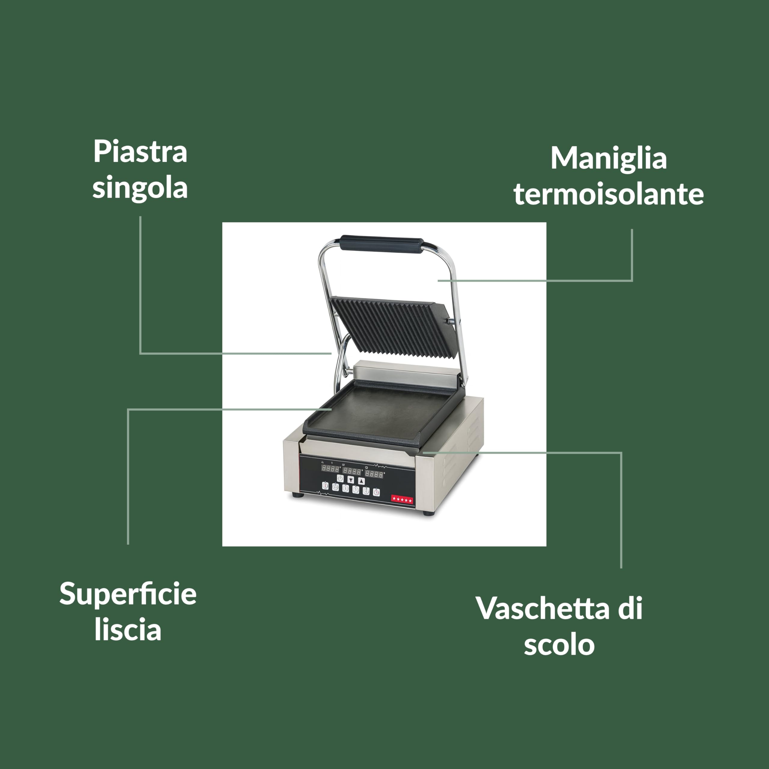 Ristoattrezzature - Piastra Panini Elettrica Singola - Rigata/Liscia - Griglia Professionale per Ristoranti e Bar - 41x37x21 cm - 2.2 kw