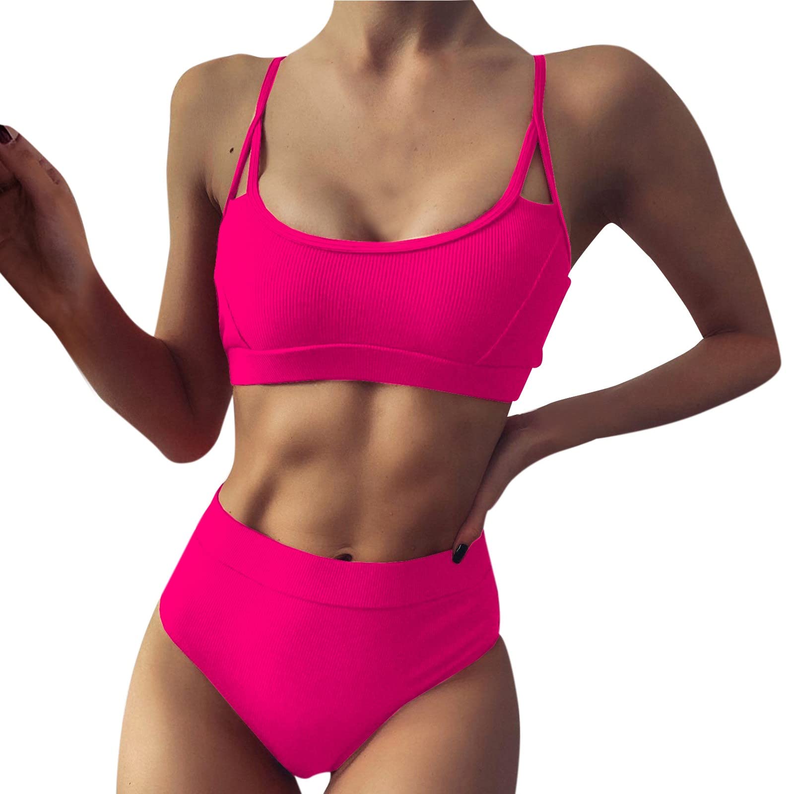 Nihewoo Women Wrap Bikini Set Push Up High Waisted 2 Piece SwimsuitsStrap Wrap Pad High Waist Bikini Set Swimsuit Thong Swimwear Hot Pink