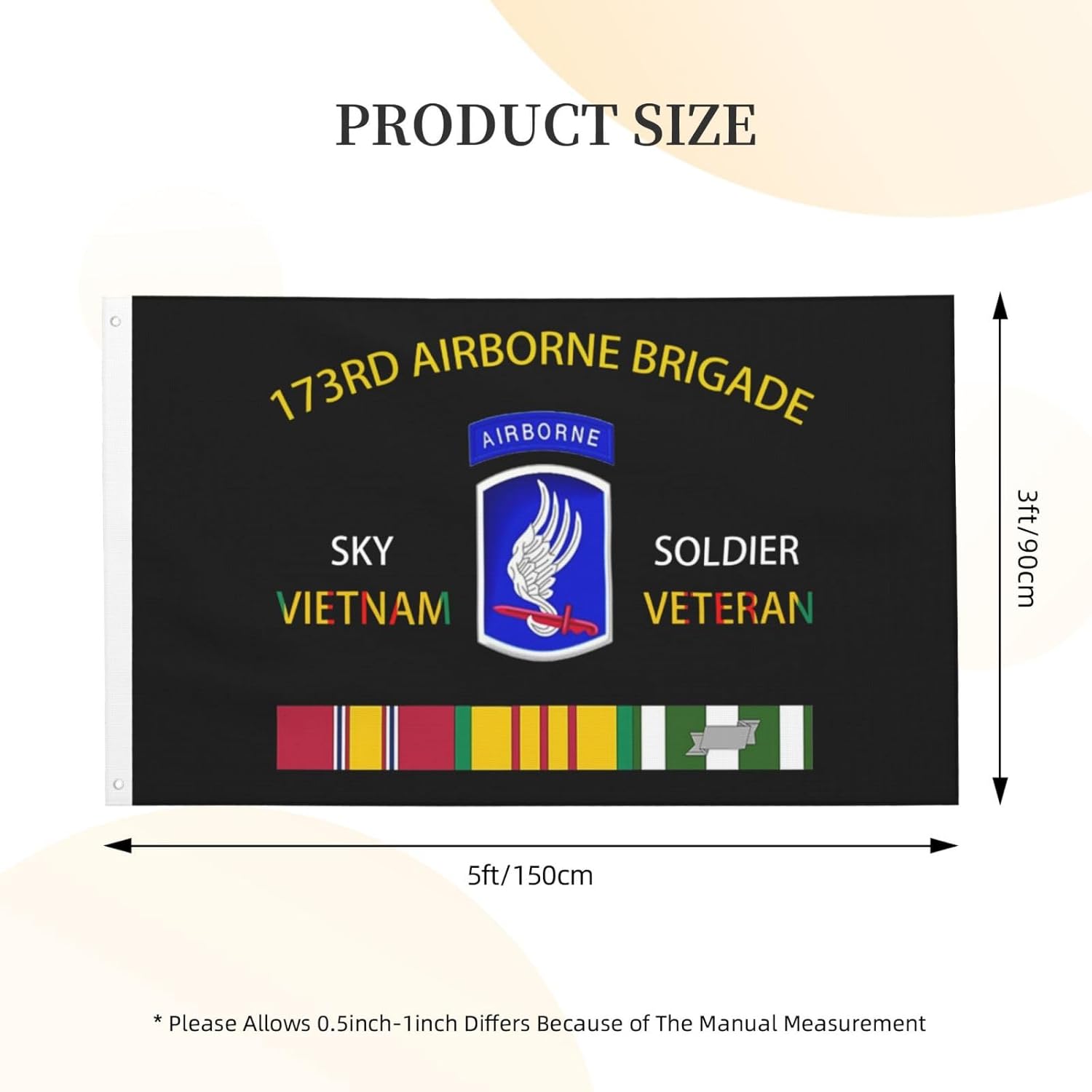 Generic 173rd Airborne Brigade Vietnam Veteran - Sky Soldier 3x5 Ft Flag - Durable Polyester, Double-sided Design for Outdoor or Indoor Use32, Black