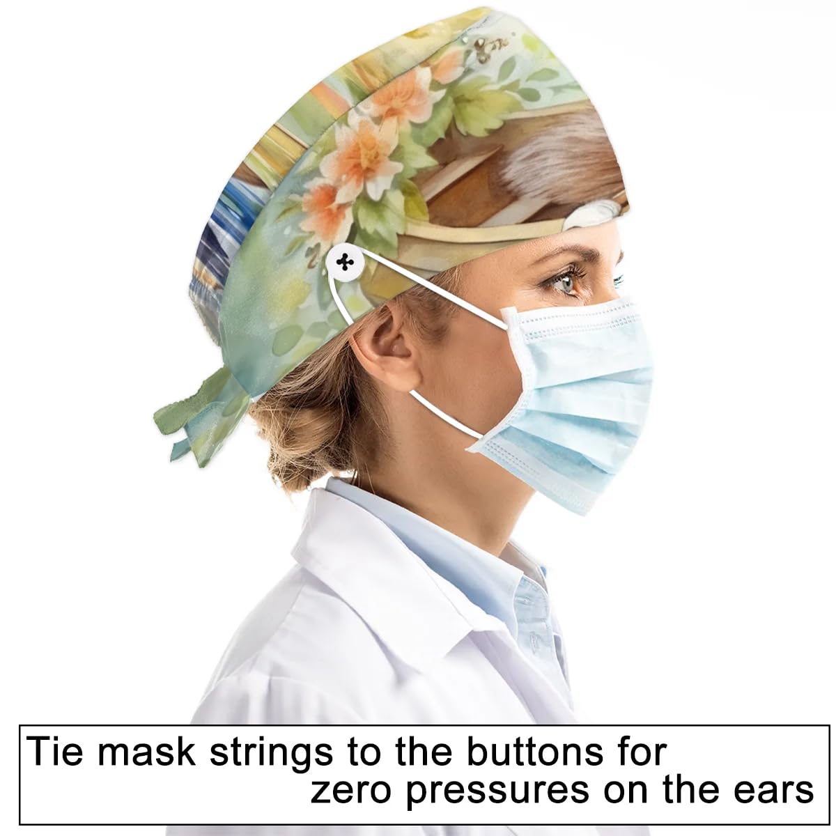 Mularoka Watercolor Squirrel River Boat Working Caps with Button Sweatband Comfortable Adjustable Bouffant Hats Work Hat for Women Men