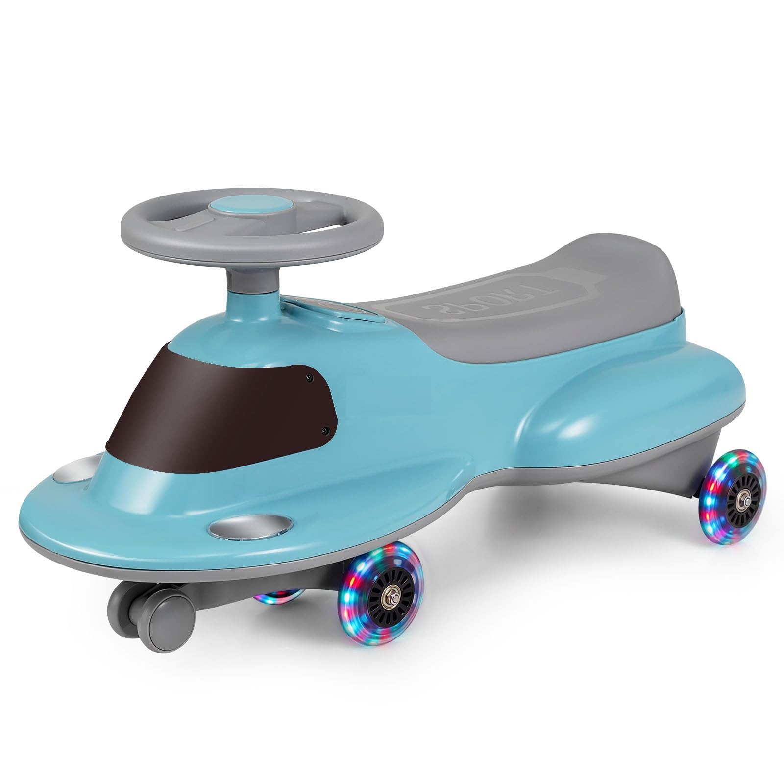 GYMAX Kids Wiggle Car, Children Ride On Toy with LED Flashing Wheels and Under-seat Storage, Indoor Outdoor Swing Car for 3+ Years Old Boys Girls (Blue + Gray)