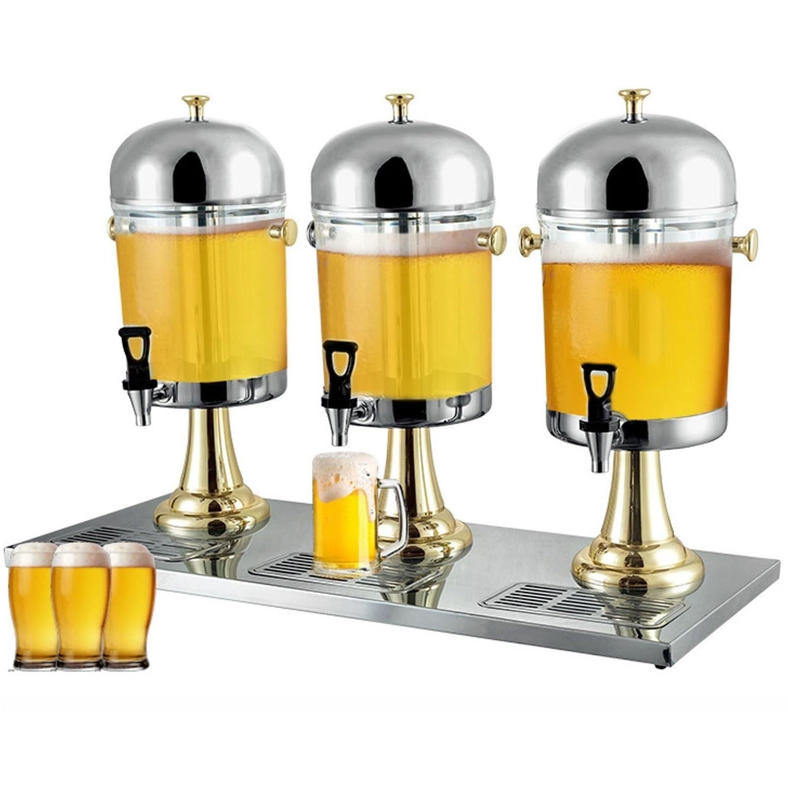MYUYEE Stainless Steel Three-Head Cold & Hot Juice Dispenser – 24L Commercial Beverage Dispenser For Restaurants, Hotels, Buffets & Parties