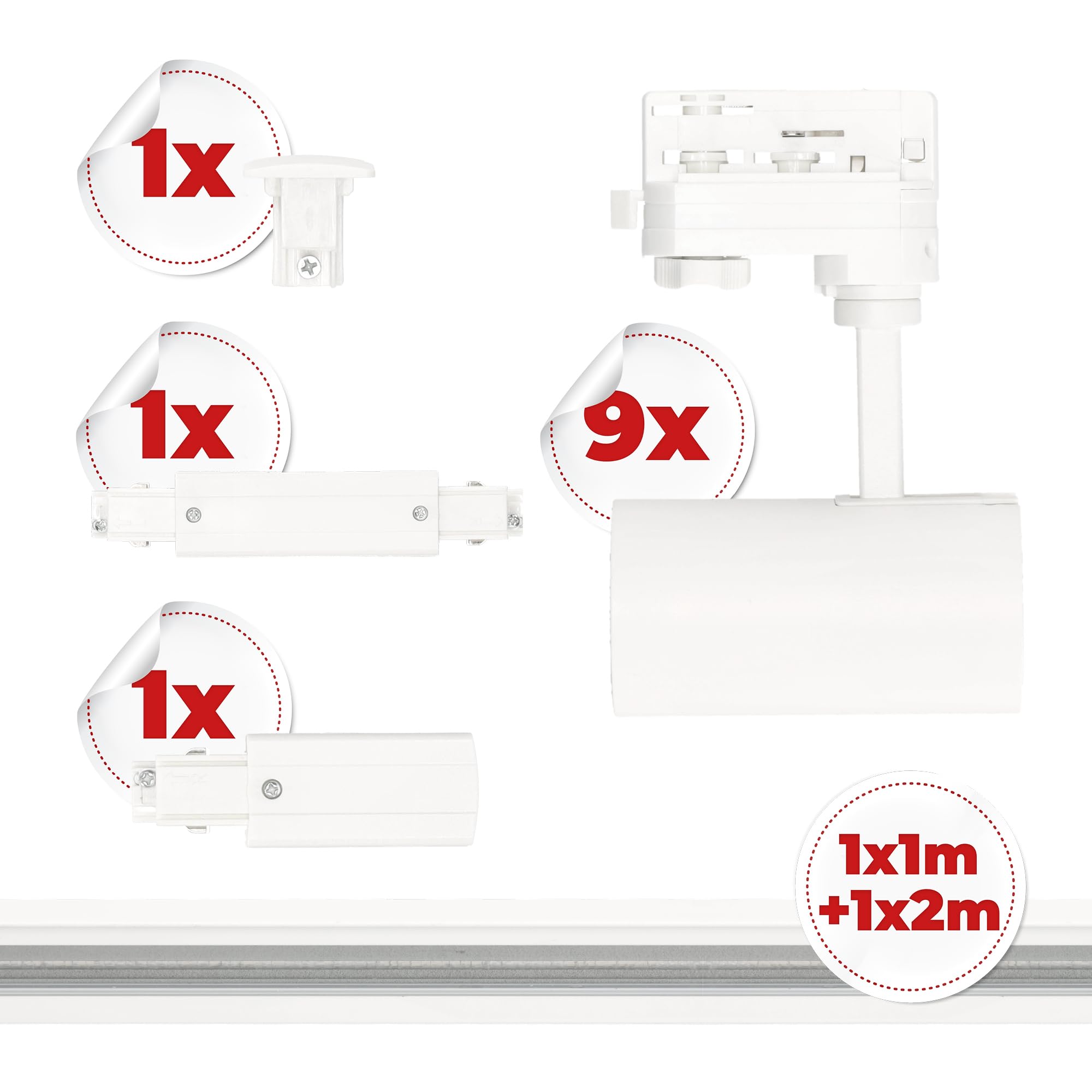 NEXTRACK 3-Phasen-Schienenset Komplett-Set mit GU10 Lampe 1m 2m Schiene Weiß
