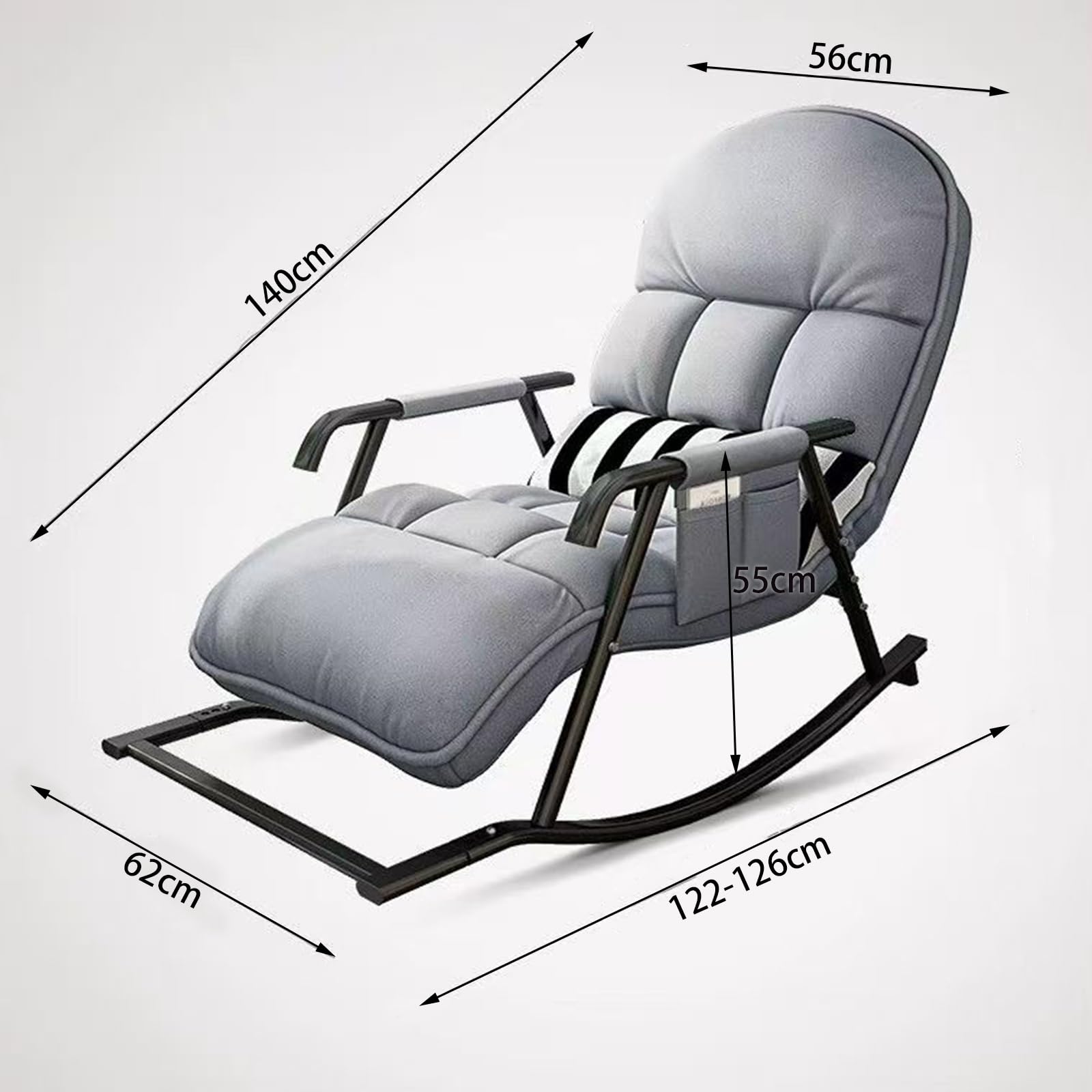 schaukelstuhl mit fußstütze, Schaukelstuhl Wohnzimmer, Schaukelstuhl Outdoor, Verstellbare Schaukellehne und Fußstütze, Gepolsterter Schaukelsessel für Wohnzimmer, Balkon (Grau.)