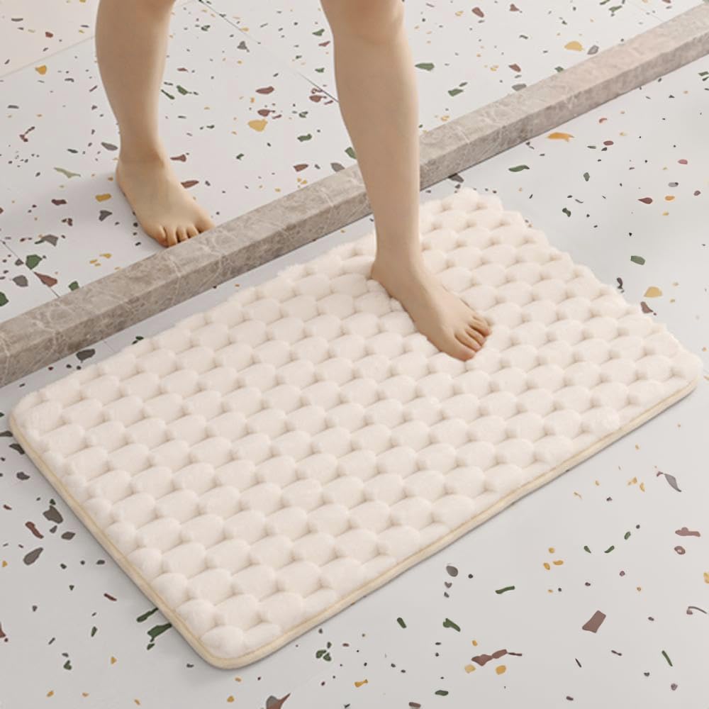 Extra Thick Memory Foam Bath Mat, Quick Dry Bathroom Mat, Ultra Soft Bathroom Floor Mat, Non-Slip, Machine Washable Rug for Bathroom, Kitchen, Bedroom, and Laundry Room. 32" x 20" (Beige)