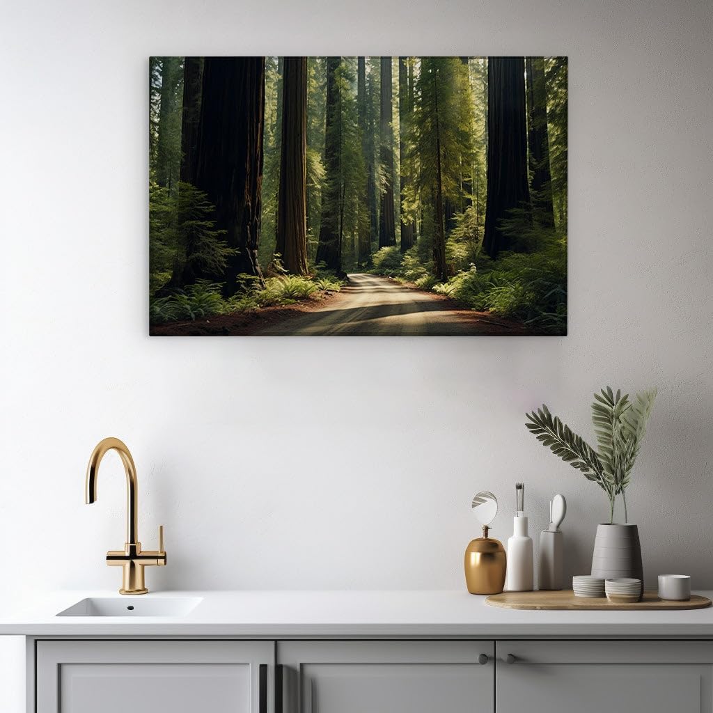 Canvas for Living room. Whispers of Nature's Embrace Along the Untraveled Forest Path, 27 x 18 inch Canvas Wall Art - Ready to Hang