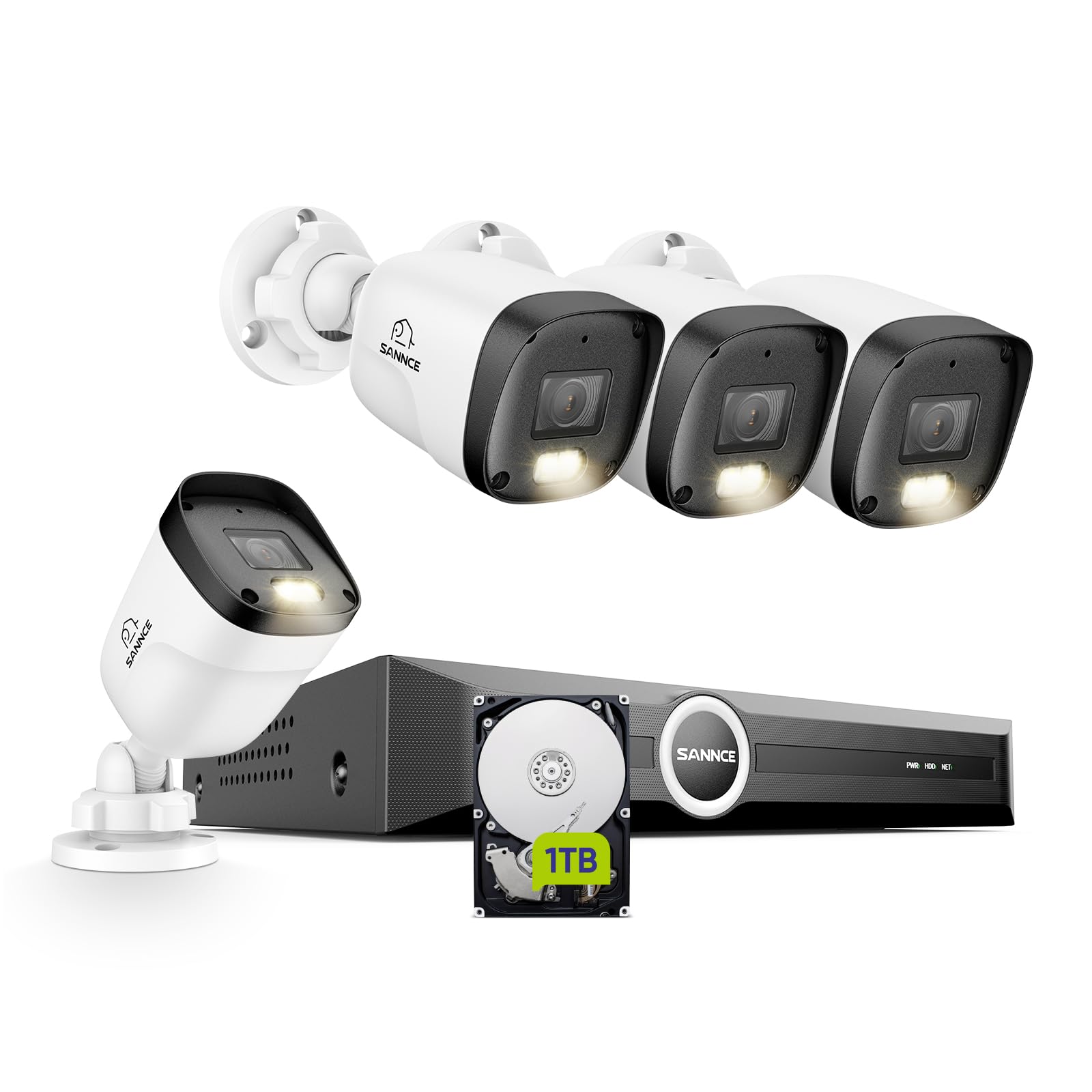 SANNCE 2K 3MP PoE Camera System - NVR with 4PCS Bullet Cameras(1TB HDD)