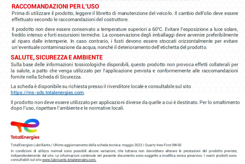 Olio motore Total Ineo First 0W-30 (5 Litri) TotalEnergies -Original