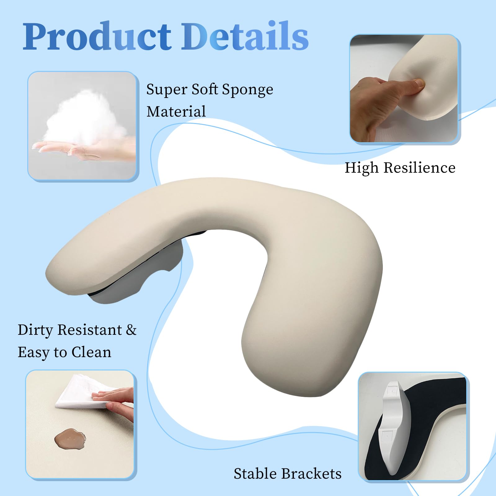 Nail Arm Rest,Arm Rest for Nails U-shaped Hand Rest Pillow with Detachable Brackets,Arm Support Manicure Cushion for Beginners Professional Manicurists,Nail Essentials for Nail Techs Salon Table Desk - Image 3