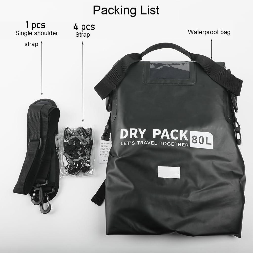 Motorrad Tasche,Motorrad Hecktasche Gepäckrolle,Wasserdicht,Großes Fassungsvermögen 80 Liter,Geeignet Für Motorräder,Wandern,Radfahren,Reisen,Camping,Outdoor,Kajakfahren(Schwarz)