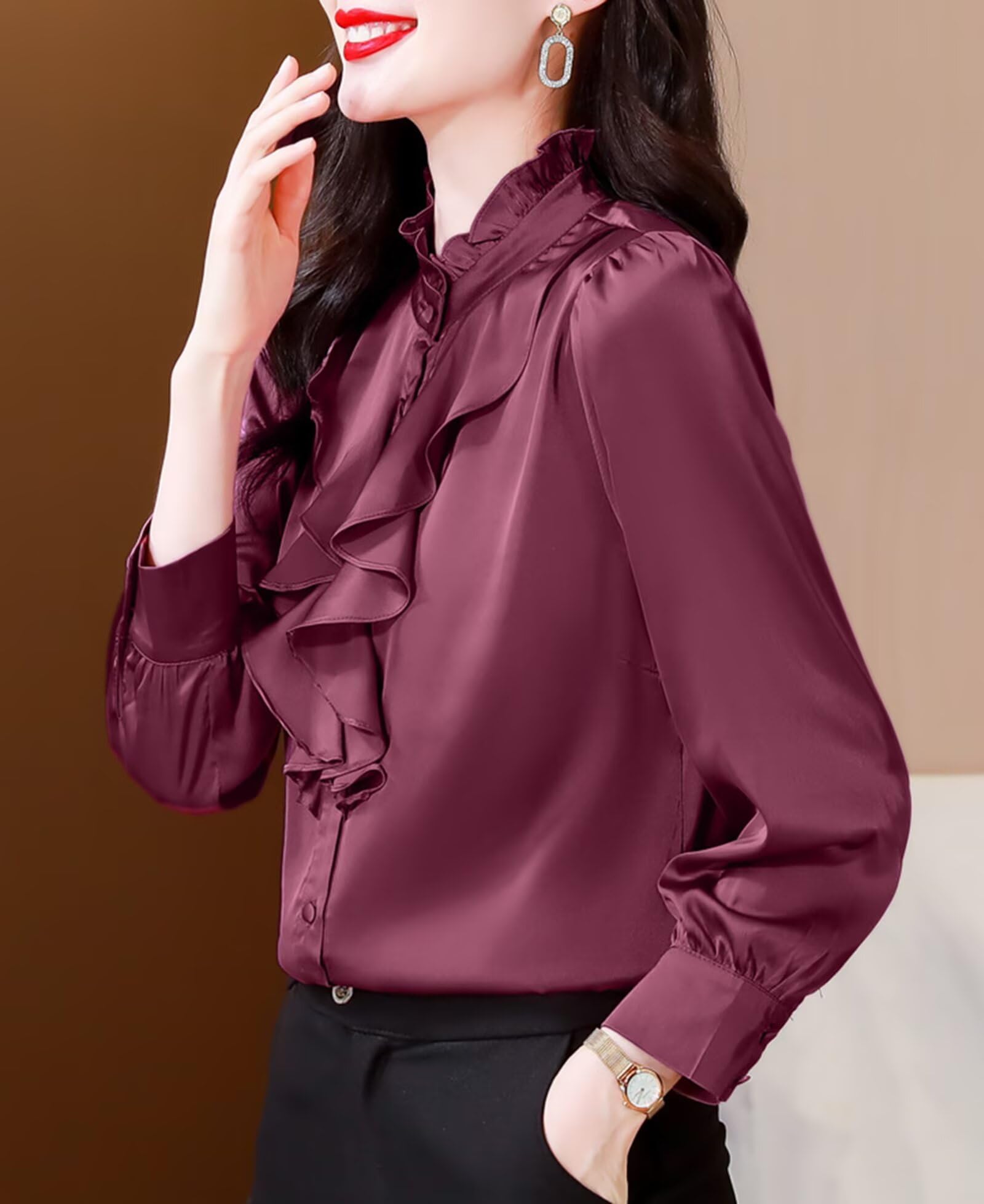HNVAVQ Blusa Donna in Seta 100% – Camicia Manica Lunga Elegante da Ufficio