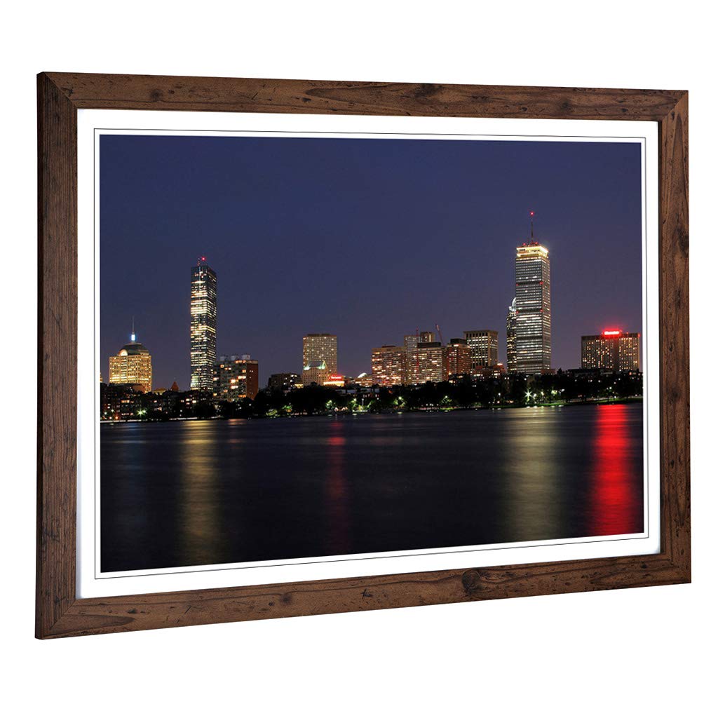 Big Box Art Framed Print of Massachusetts Boston Skyline USA 2 Design | Wall Art Picture | Home Decor for Kitchen, Living Room, Bedroom, Hallway, Walnut, A2 / 24.5x18 Inch / 62x45cm