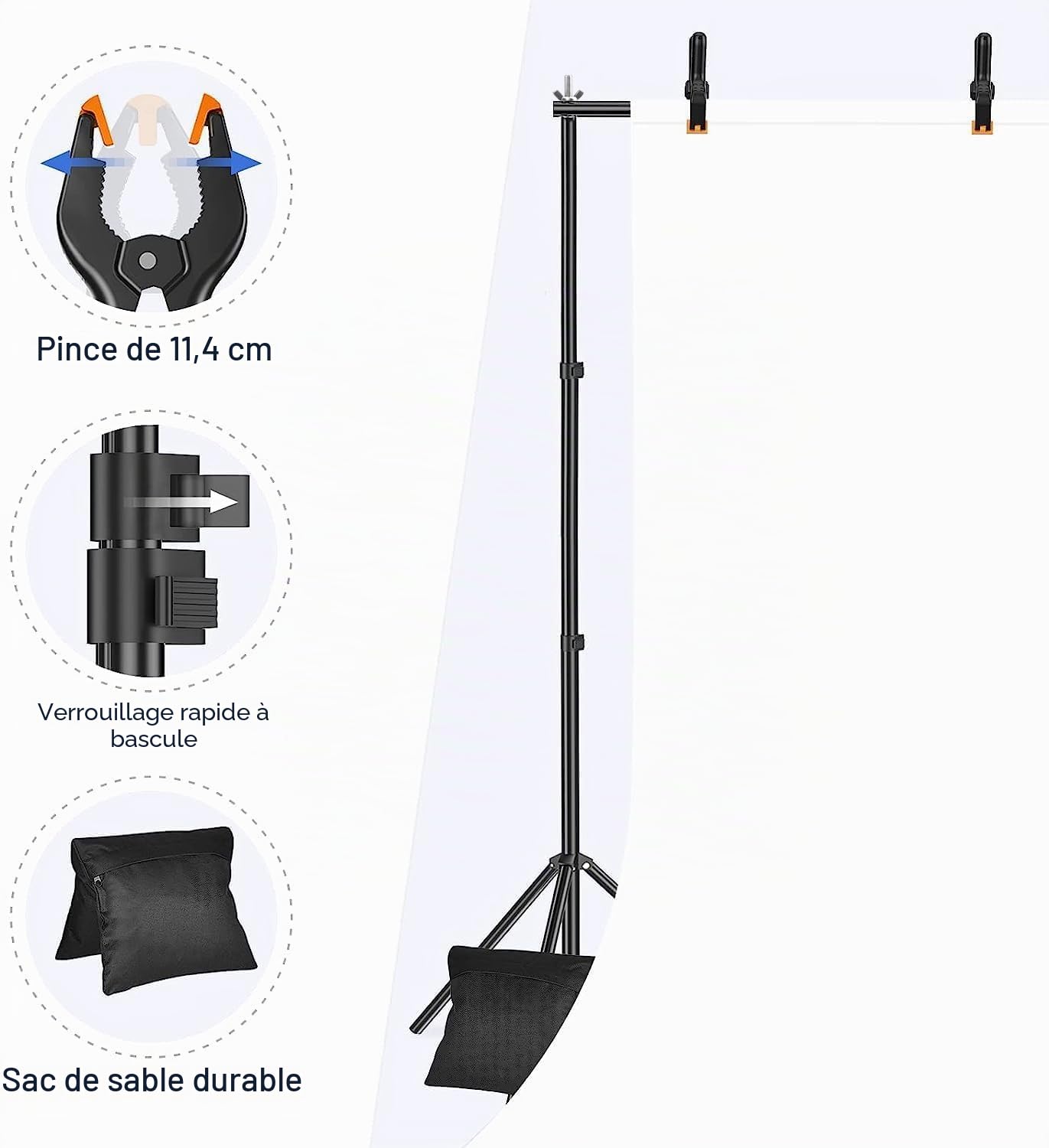 EMART Support de Fond, 6x2,1m Grand Support Toile de Fond Photo Réglable avec Raccord Pivotant 308°, Fond Photo Studio pour Studios Photo, Mariages, Anniversaires, Décorations de Salon