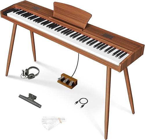 Longeye Piano digital de 88 teclas, teclado de piano de madera, piano eléctrico semipesado para principiantes y profesionales con pedal triple,