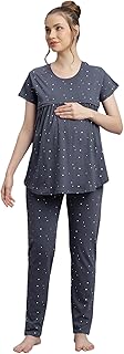 DZZO Women's Cotton Printed Feeding Night Suit for Maternity wear & Feeding Nighty Comfortable Use Night Dress-picture-11