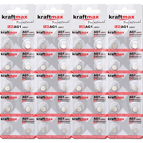 kraftmax Pack de 40 pilas de botón tipo 364 (AG1 / LR621 / LR60) de alto rendimiento / pila de reloj de 1,5 V para aplicaciones profesionales Cover