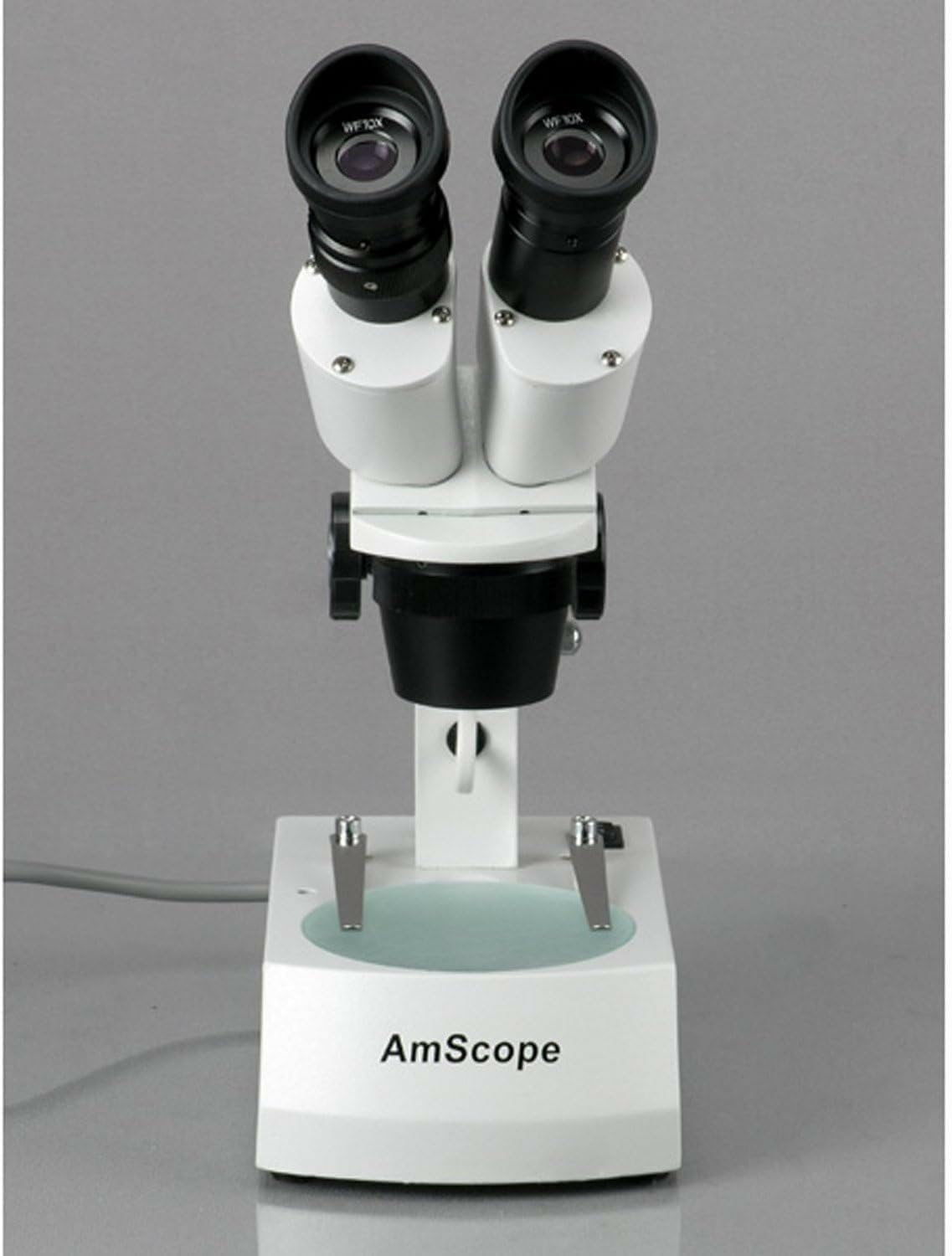 AmScope SE306R-AY Forward-Mounted Binocular Stereo Microscope, WF10x and WF15x Eyepieces, 20X/30X/40X/60X Magnification, 2X and 4X Objectives, Upper and Lower Halogen Lighting, Reversible Black/White Stage Plate, Arm Stand, 120V