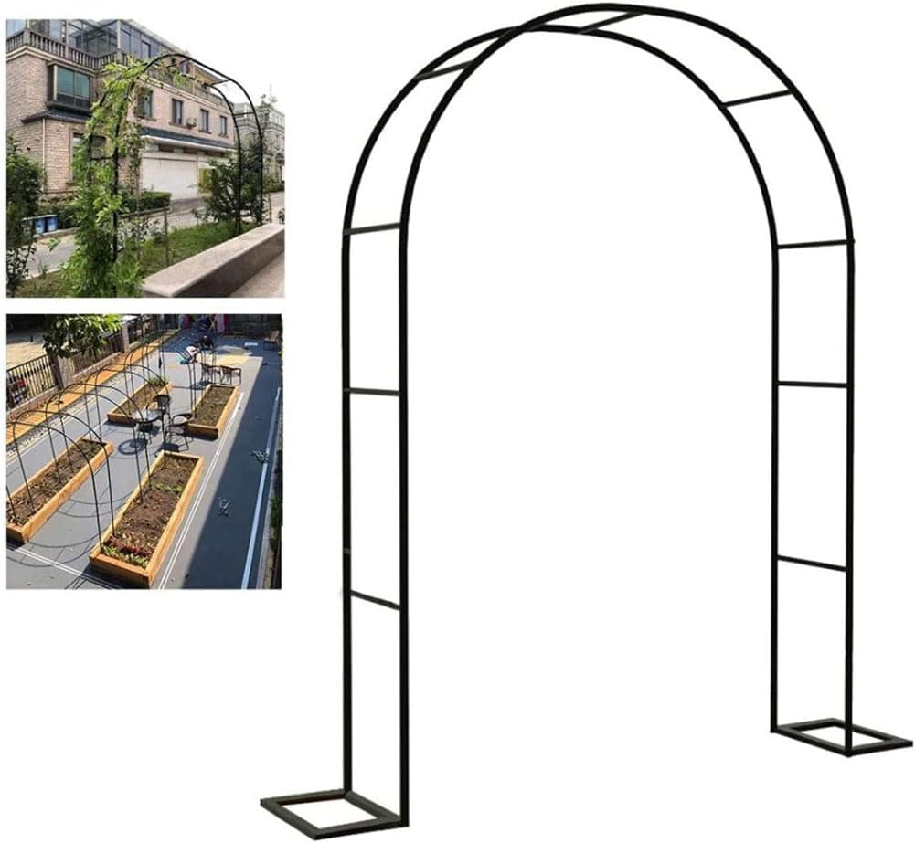 Large Rose Arch Steel Frame Trellis Arch Archway Climbing Plant Decorative Garden Metal Arches W180cm X H220cm for Outdoor Wedding Vegetable Ivy with Base,Black,W1.2M*H2.2M