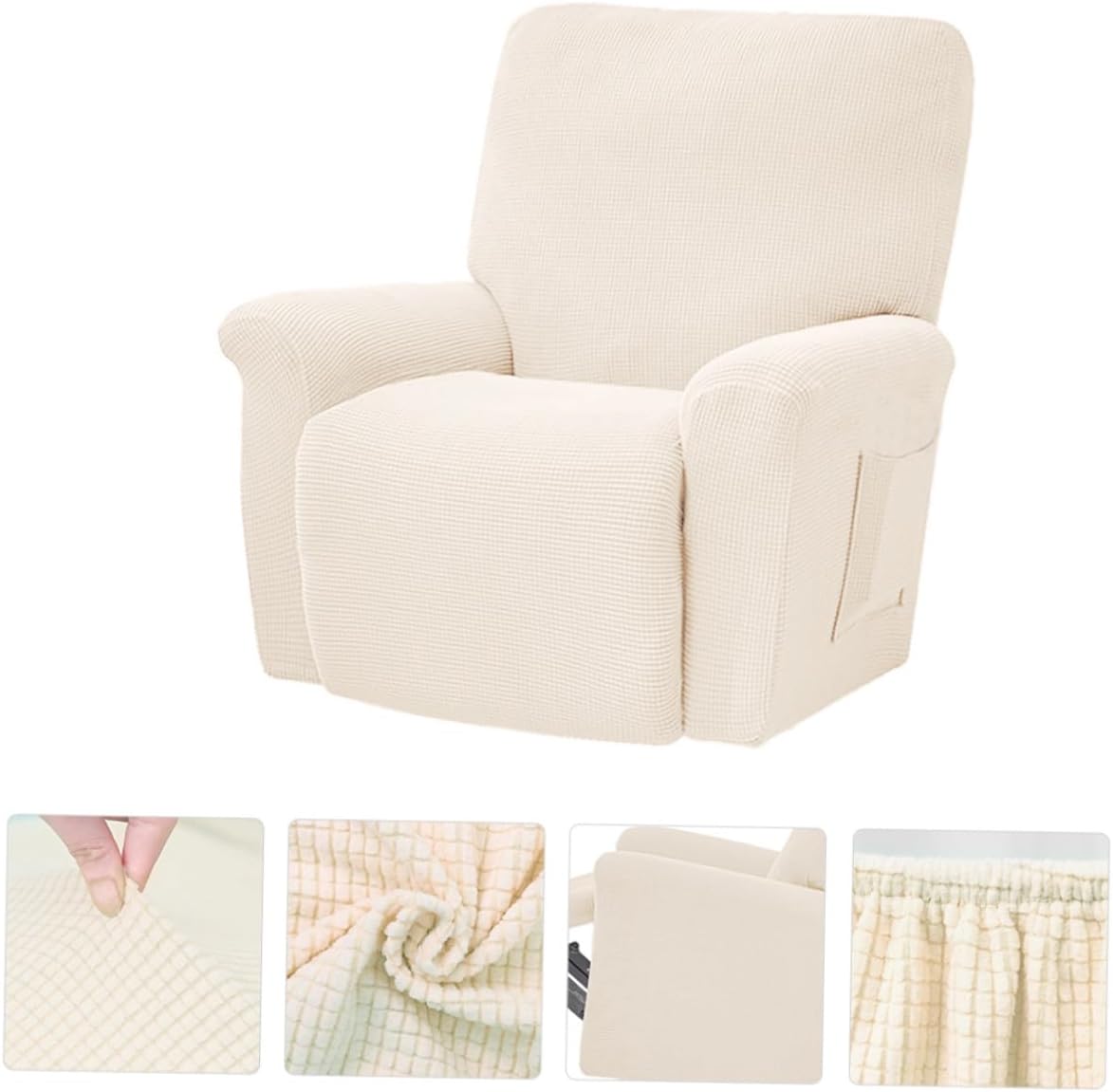 Chair Slipcover Elastic Full Coverage White Fleece Armchair Cover Stretchy Protective Seat Cover for Home Massage Sofa Recliner Use