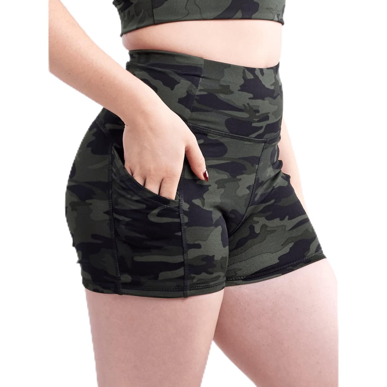 JupiterGearHigh-Waisted Athletic Shorts with Side Pockets Green Camo