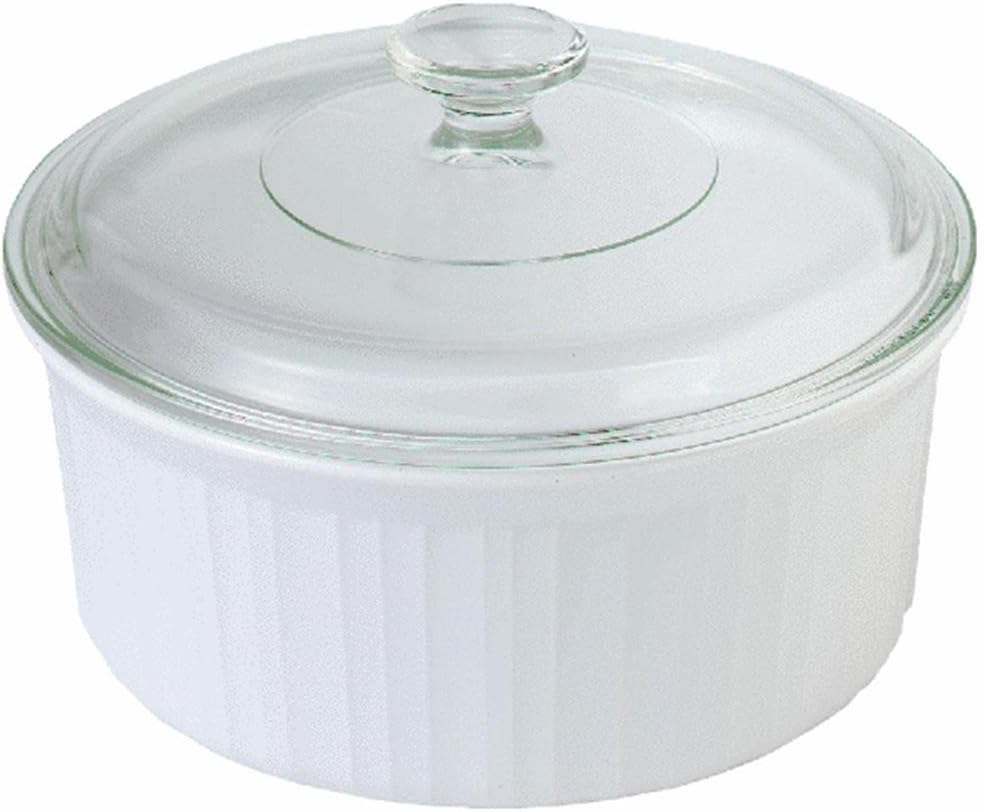 French White 2-1/2-Quart Round Casserole Dish with Glass Cover