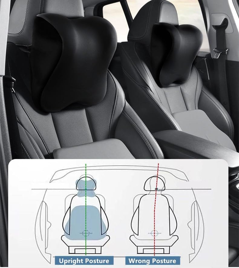 2 Pack Car Neck Pillow Support, Headrest for Driving with Adjustable Strap, Memory Foam Neck Rest Cushion, Breathable Removable Cover & Ergonomic Design, Black 2pcs - Image 4