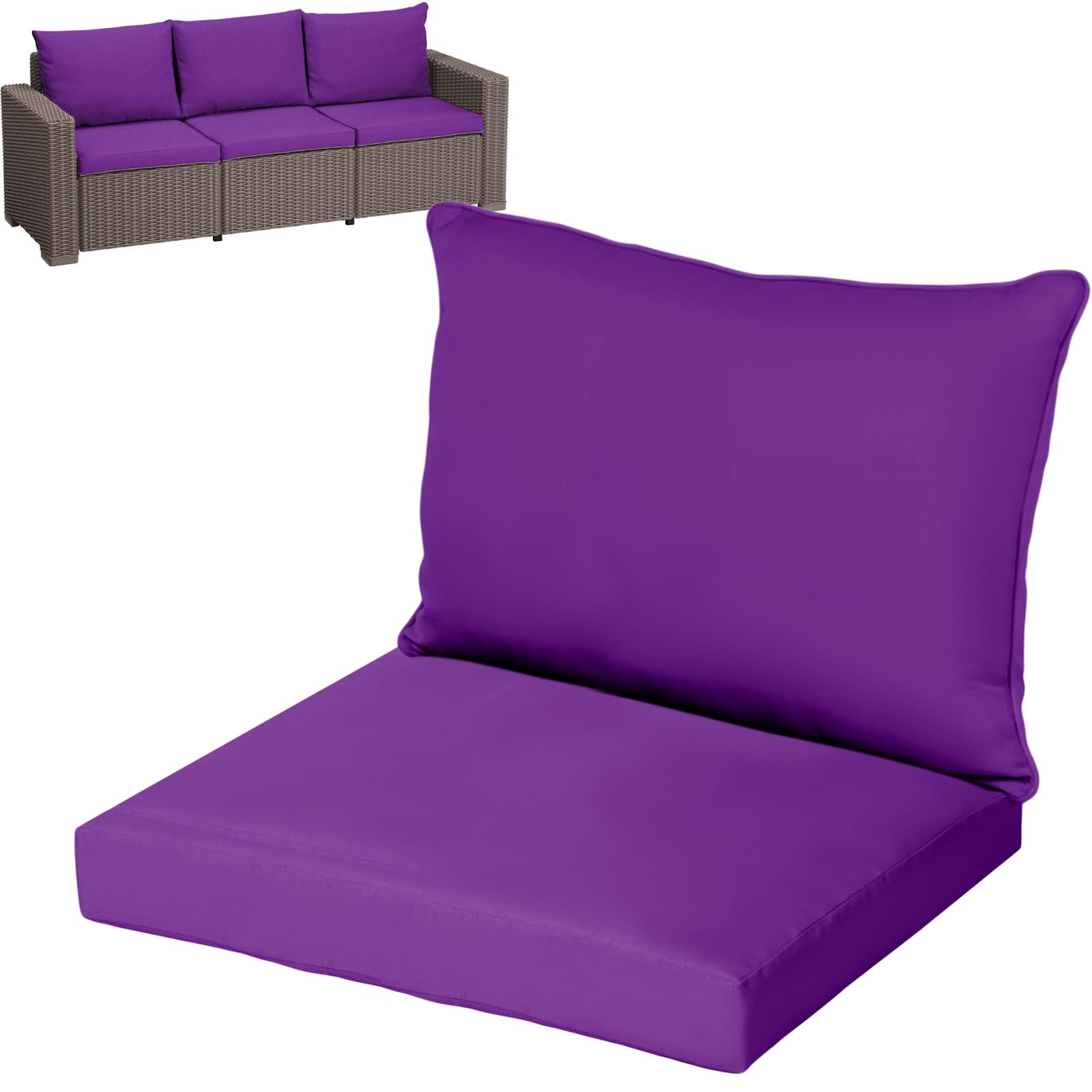 KISAA Living Replacement Rattan Cushion Seat Pads, (6-Pieces) 3-Seater Sofa Set (3 Seat Pads, 3 Back Cushions), Water Resistant Outdoor Patio Garden Furniture Seating (Purple, For 3-Seater) — image 1