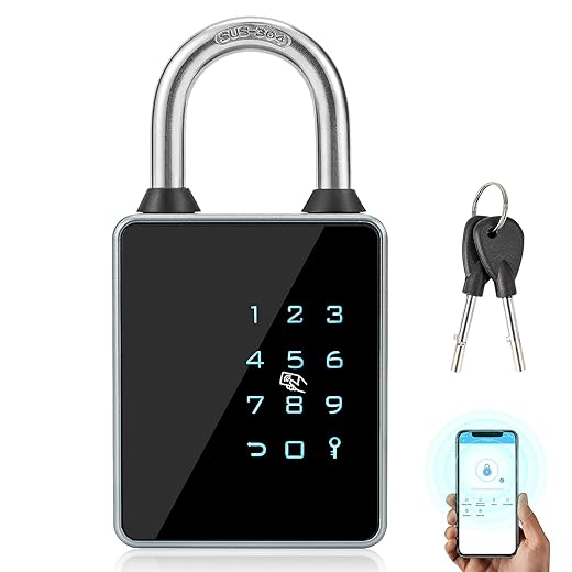 Laxre Smart Padlock with Keys, Bluetooth Keypad Smart Lock, Keyless Entry Front Door Lock,Combination Lock,Water Resistant,APP Enabled for Home, Gate,Gym,Outdoor,School,Bike, Locker,Storage Unit