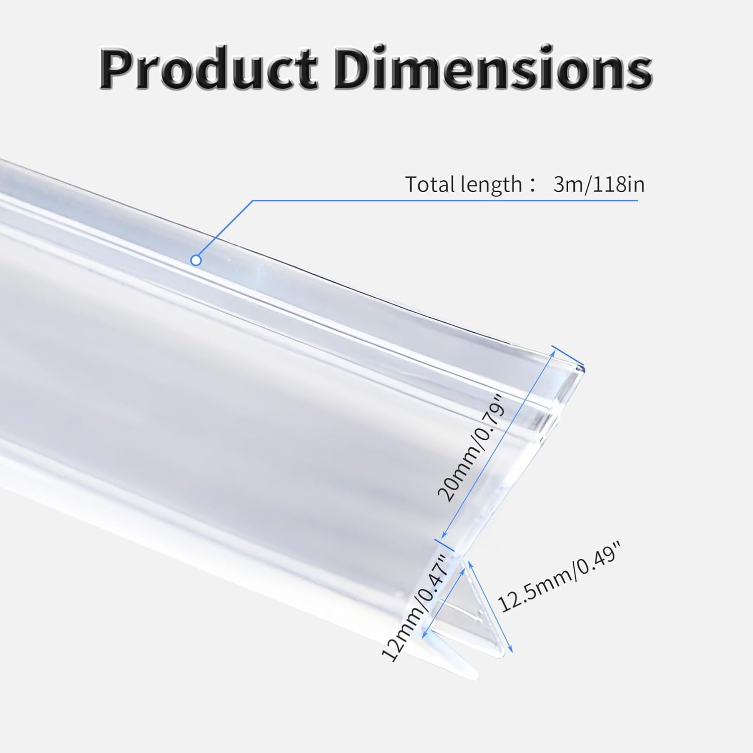 Shower Door Side Seal Strip,118 Inch Widen F-Type Frameless Shower Door Seal, Widen F-Type Shower Door Sweep for 15/32"(12mm) Thick Glass