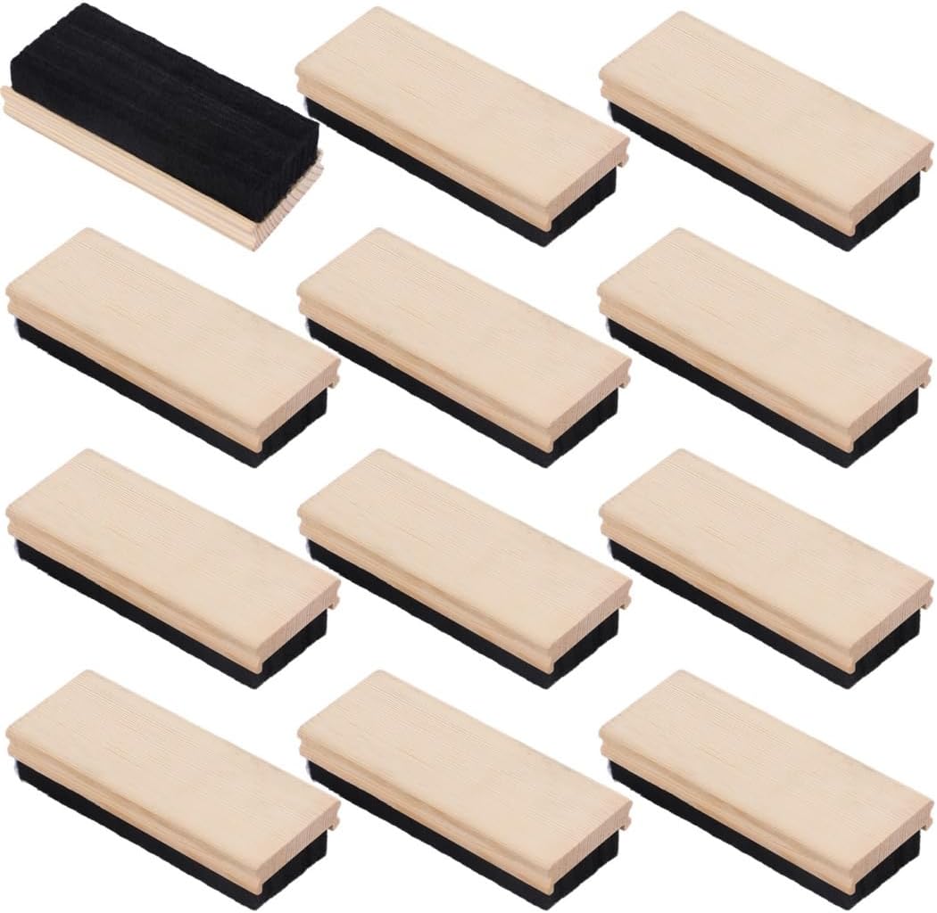 12 Wool Felt Chalkboard Erasers, Wooden Black Board Erasers, for Chalkboard Cleaning Erasers