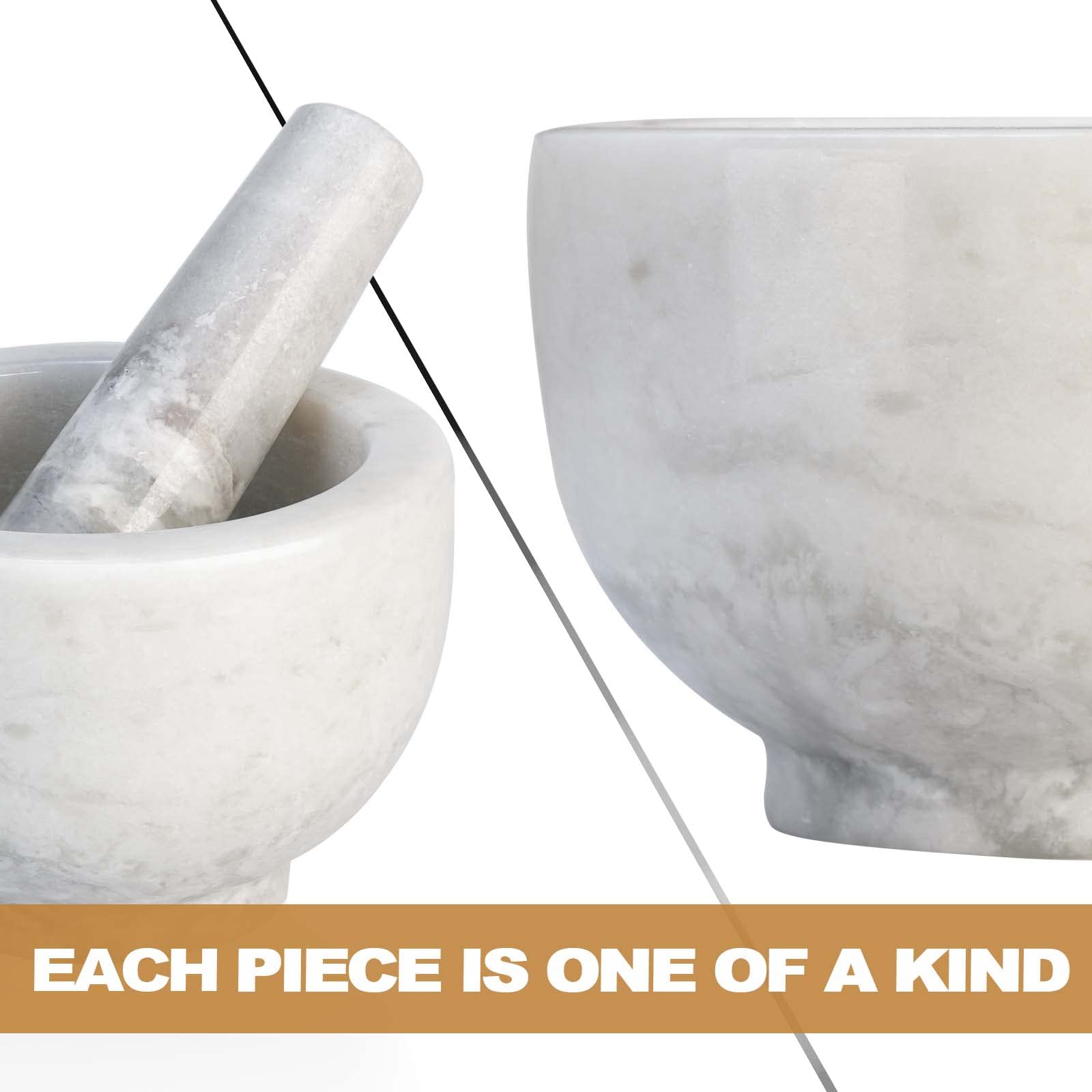 Koville Juego de mortero y pilón de mármol auténtico, molinillo de piedra africana de 5 pulgadas para cocina, molcajete, guacamole, salsa, trituradora de píldoras, especias, hierbas, ajo, nueces,