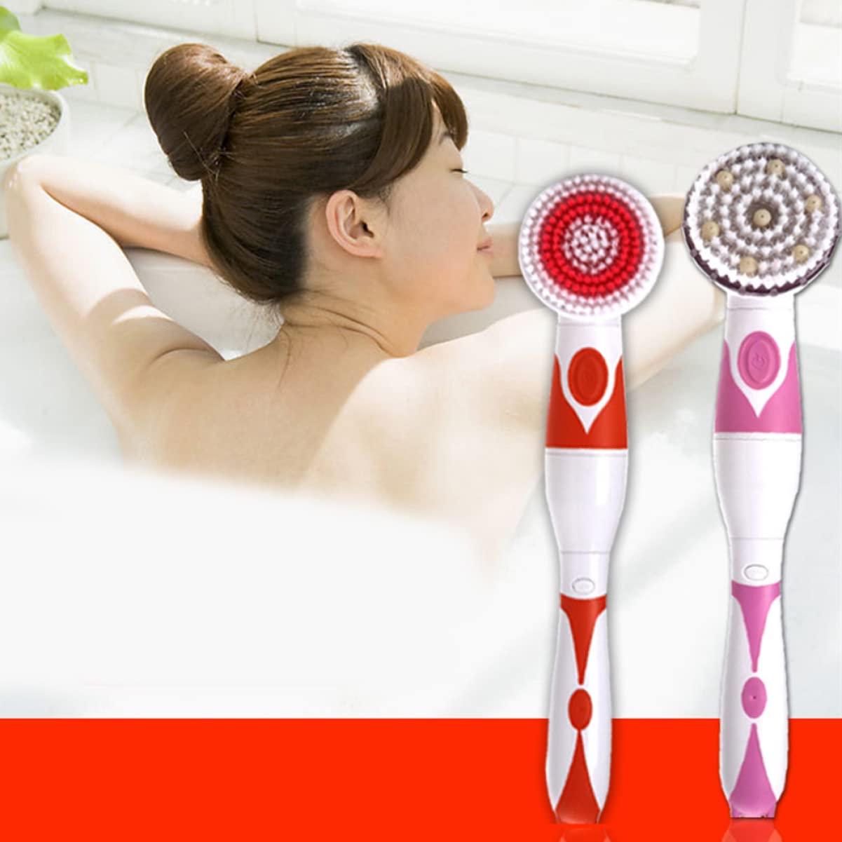 Elektrische Körpermassagebürste mit 4 Aufsätzen aus Abs, Rosa