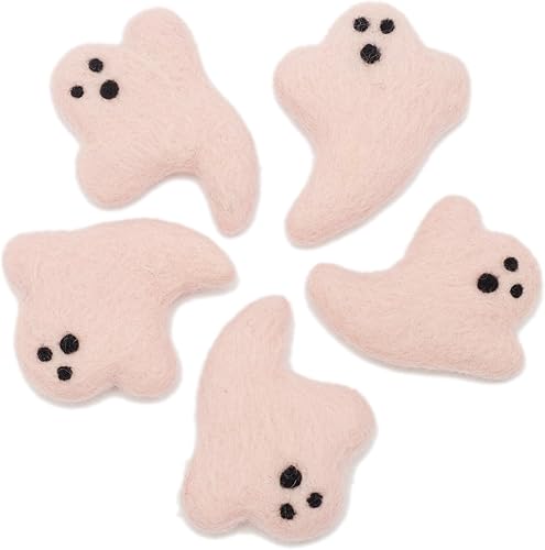 GLACIART ONE Decoraciones de Halloween de fantasma de fieltro de lana, paquete de 5, adornos felices para fiesta, fieltro divertido para interiores