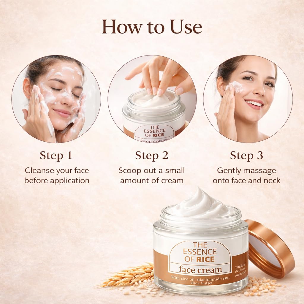 Hydrating Face Cream with Rice Oil, Niacinamide & Shea Butter – Nourishes, Softens & Revitalizes for Radiant, Smooth Skin – 50 ml - Image 4