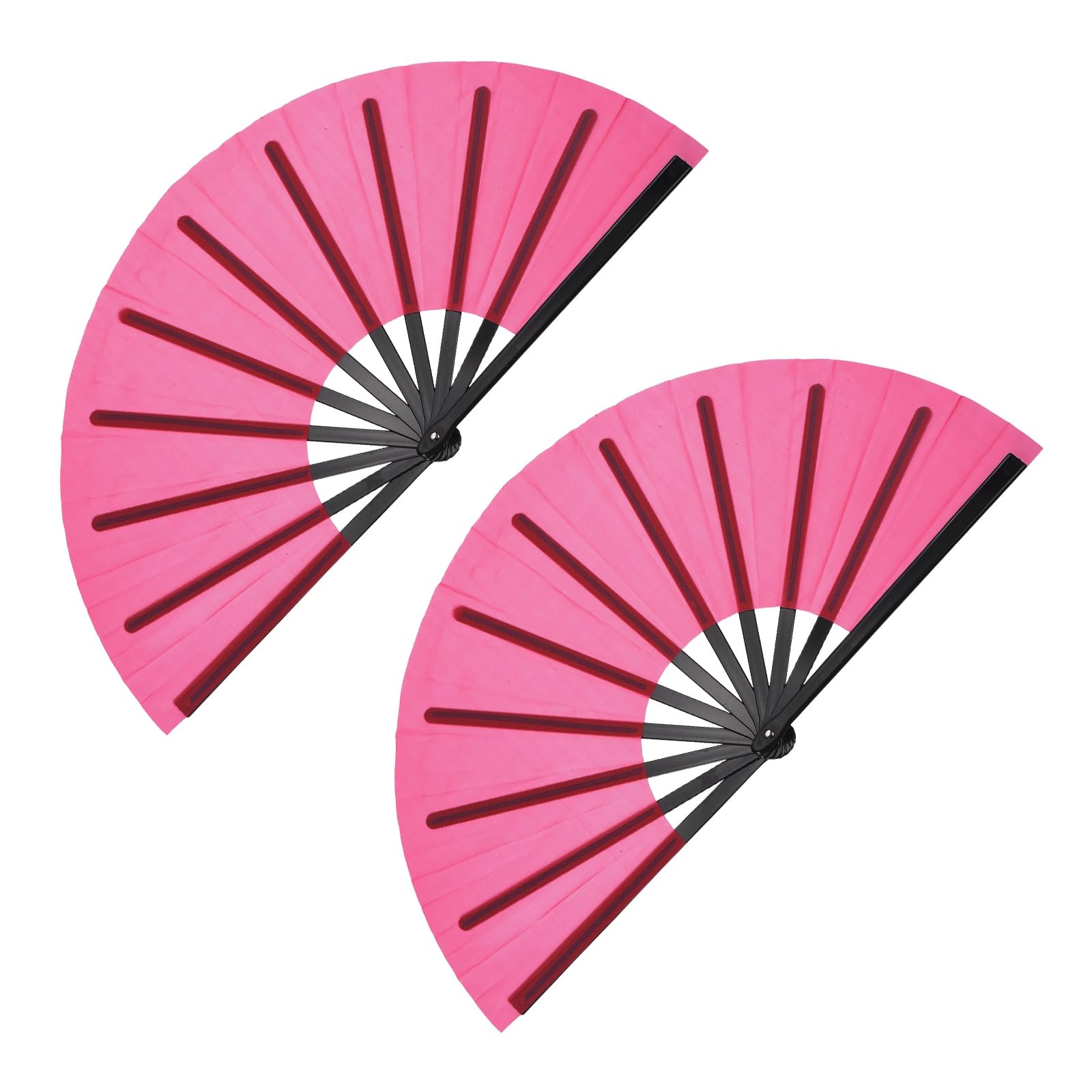 sourcing map 2Pcs Large Folding Hand Rave Fan, Decorative Handheld Folding Hand Clacking Fan for Line Dancing Festival Party Performance Decoration, Black/Rose Red