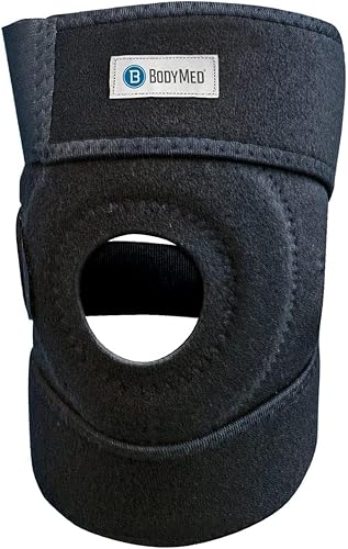 BodyMed Rodillera, negro, circunferencia de 12.5 a 18 pulgadas, soporte estabilizador y soporte de compresión para tendón rotuliano y alineación de