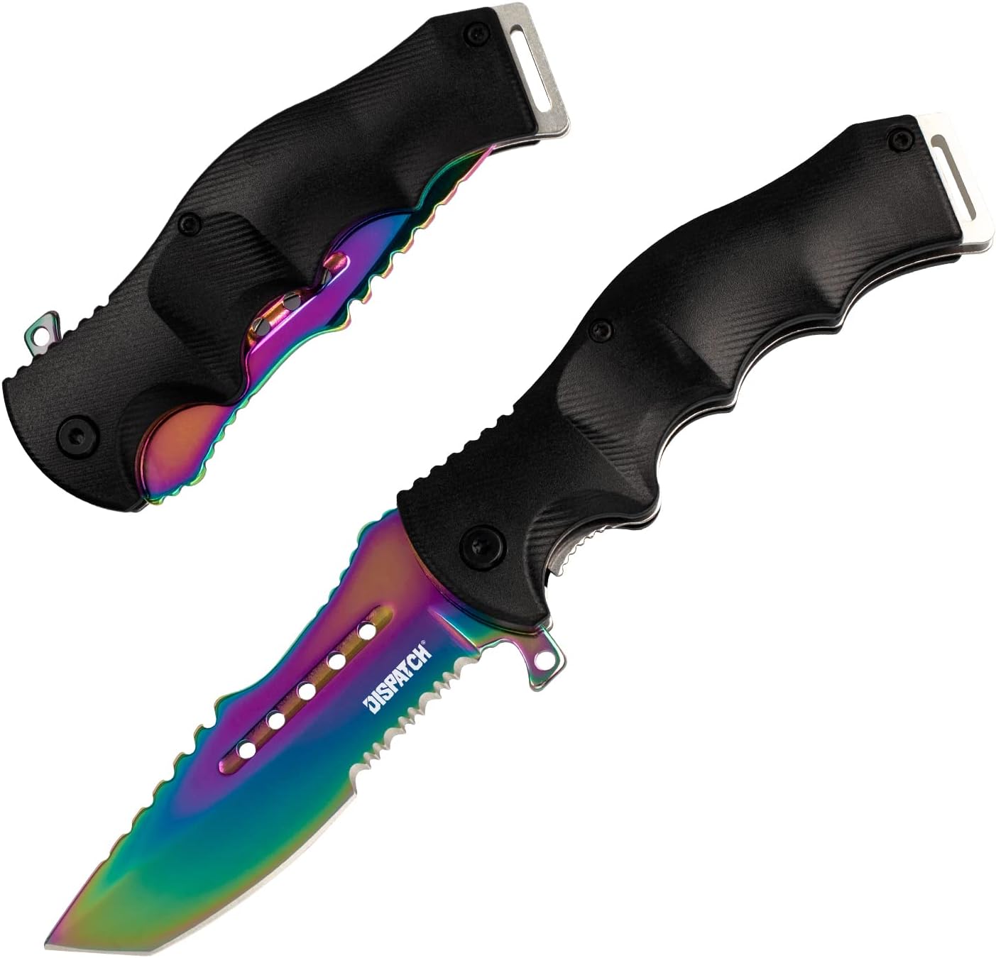 Tactical Folding Pocket Knife Rainbow Titanium Coating, Serrated Clip Point Blade, Tanto Point for Outdoor Rescue Camping Hiking EDC