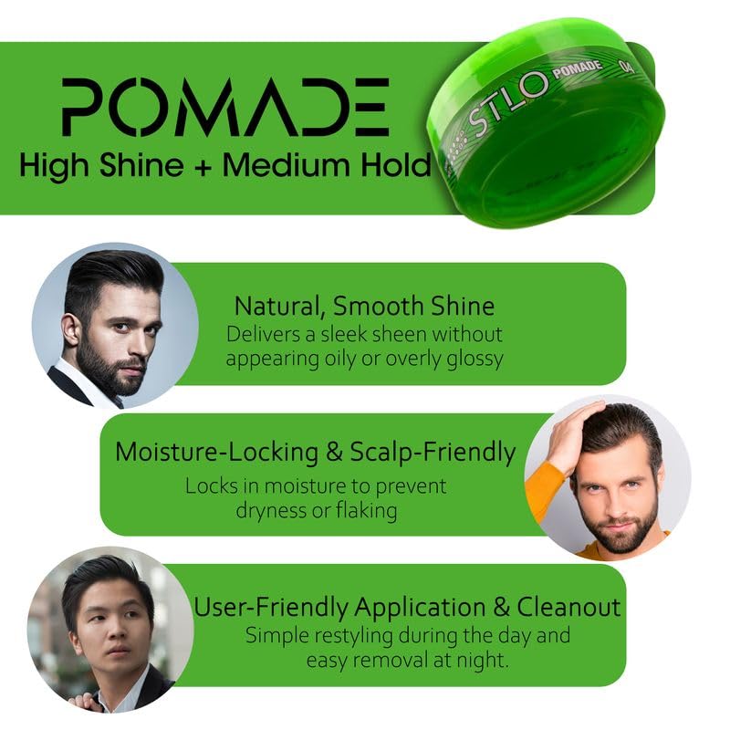STLO Pomade High Shine - Medium Hold - Hair Styling Cream for Frizz Control and All Day Professional Look