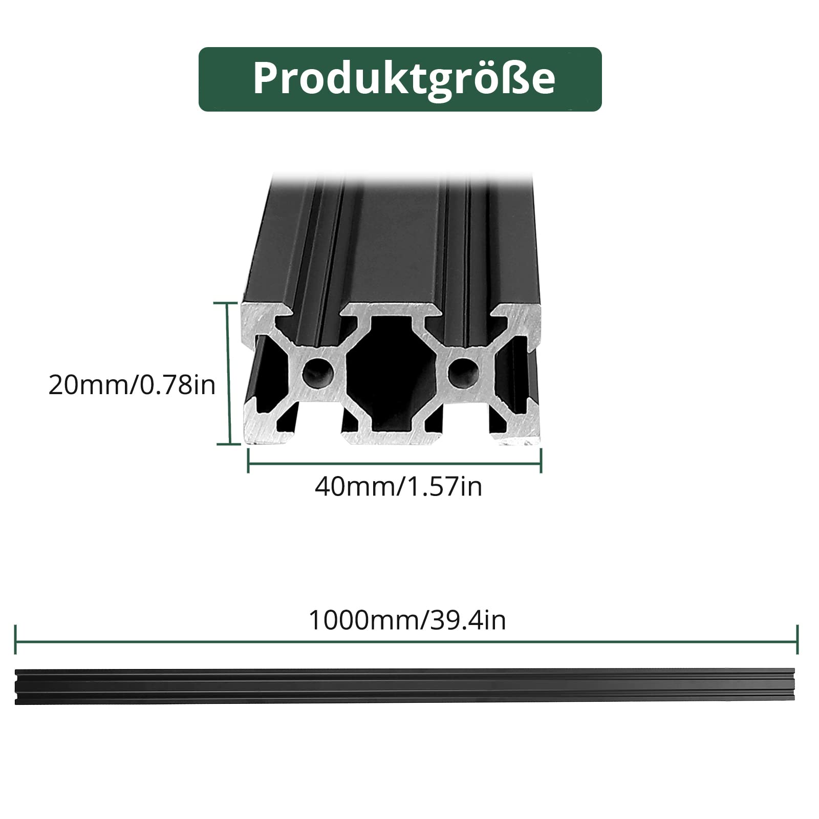 JiGiU 4 Stück 1000mm V-Slot 2040 Aluminiumprofil Extrusions Linearschiene für 3D-Drucker CNC-Maschine Schwarz