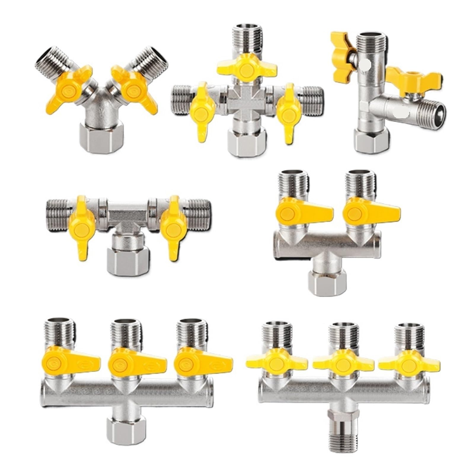1 PZ pieno di rame galvanico addensato 1/2 "3-way 4-way valvola del gas valvola ad angolo valvola a sfera scaldabagno rubinetto interruttore deviatore (Size : 1)