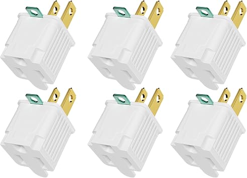 PLUGTUL 2 Prong to 3 Prong Outlet Adapter | Polarized Grounded Outlet Converter, Wall Outlet Plug for Household, Workshops, ETL Listed, 6-Pack, White