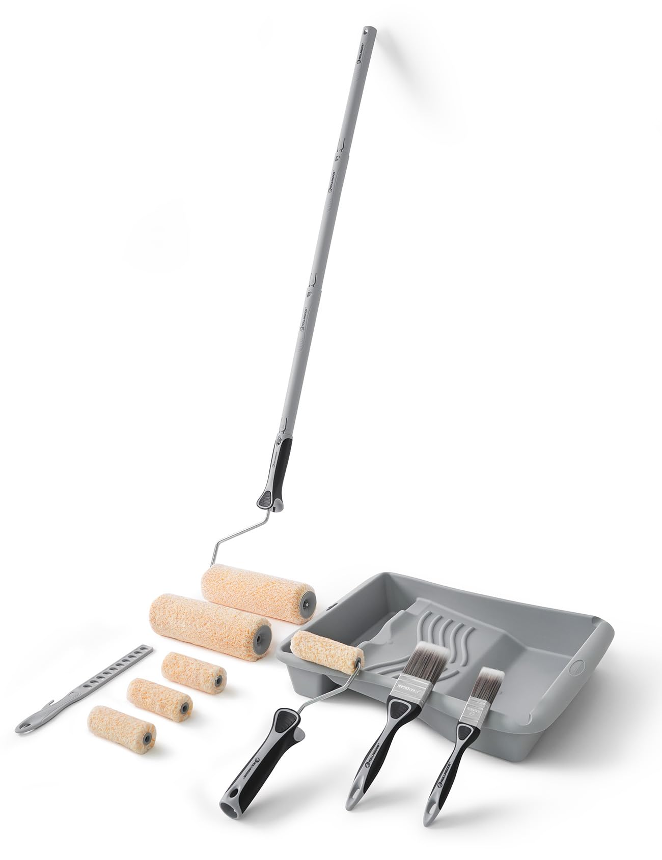 ROLLINGDOG Verfrollerset - 9 stuks verfroller en dienbladenset met verlengstang, PaintTool Kit voor wandschildering en plafonddecoratie