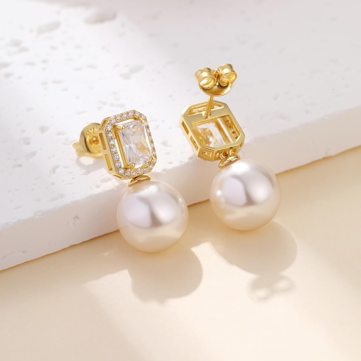 jiamiaoi 18 Karat Weißgold plattiert Perlenohrringe Silber 925 Hängend Ohrringe Silber Perlen Hängend Damen Ohrringe Perle mit Stein 4A+ Zirkonia