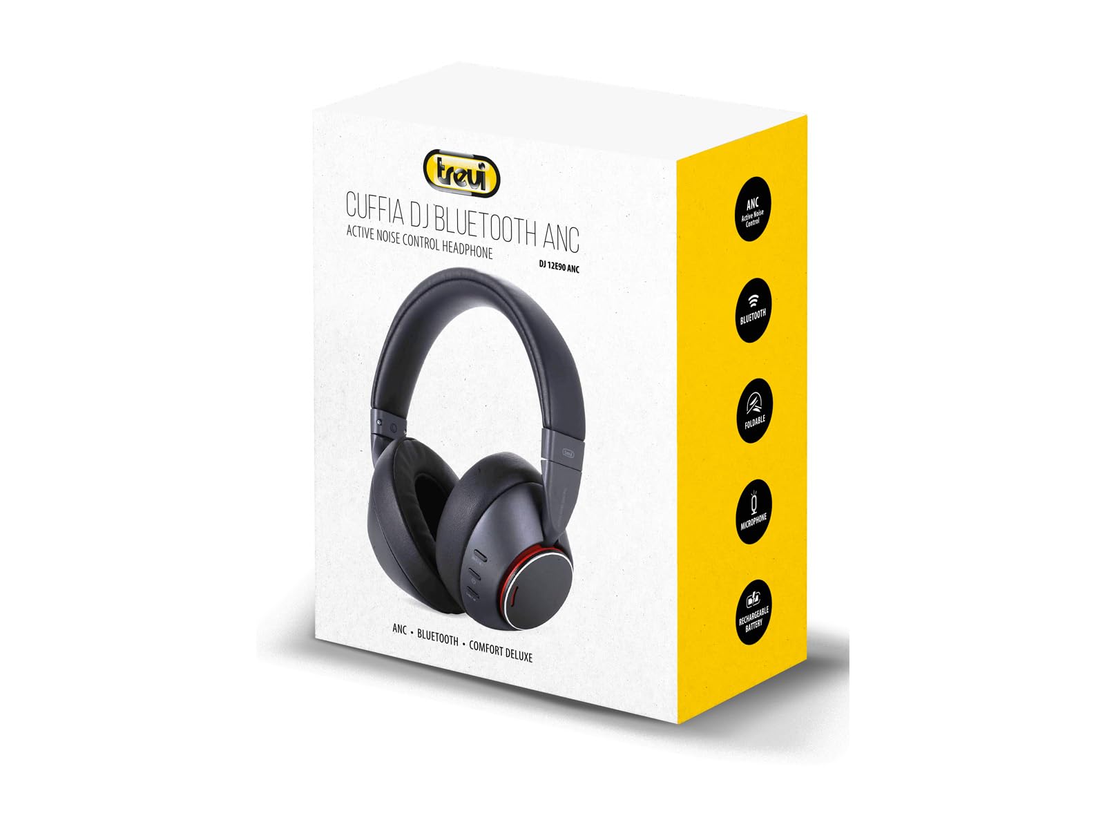 Trevi DJ 12E90 ANC Casque DJ Hi-FI Bluetooth avec Circuit ANC pour réduction du Bruit extérieur, Coussinets Confortables en Cuir Souple, Bandeau réglable, autonomie Environ 25 Heures
