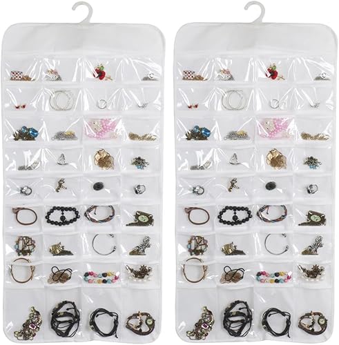 Miniatura 5 de Organizador de joyas colgante de doble cara con 72 bolsillos transparentes suaves para guardar joyas