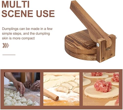 Miniatura 8 de HEMOTON Máquina de quesadilla de prensa de tortilla de madera 2 piezas redondas de dumpling para la piel, prensa de tortilla, prensa de masa,