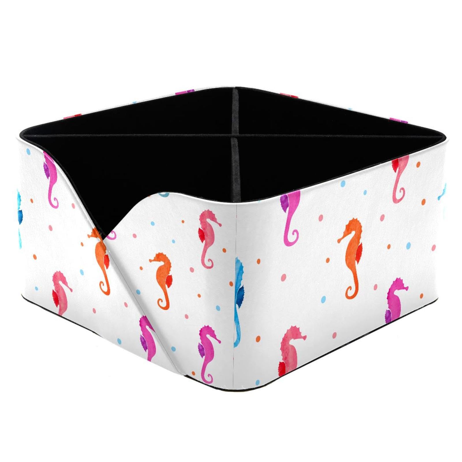 KengjuTesu Watercolor Sea Horses Colorful Seahorse Pattern Desktop Organizer Pen Holder, Rectangular Pencil Cup for Office, Study and Makeup Stations